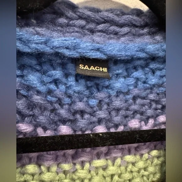Saachi Mayflower stripe crocheted cardigan Multicolor Chunky Knit Sweater - Picture 12 of 12